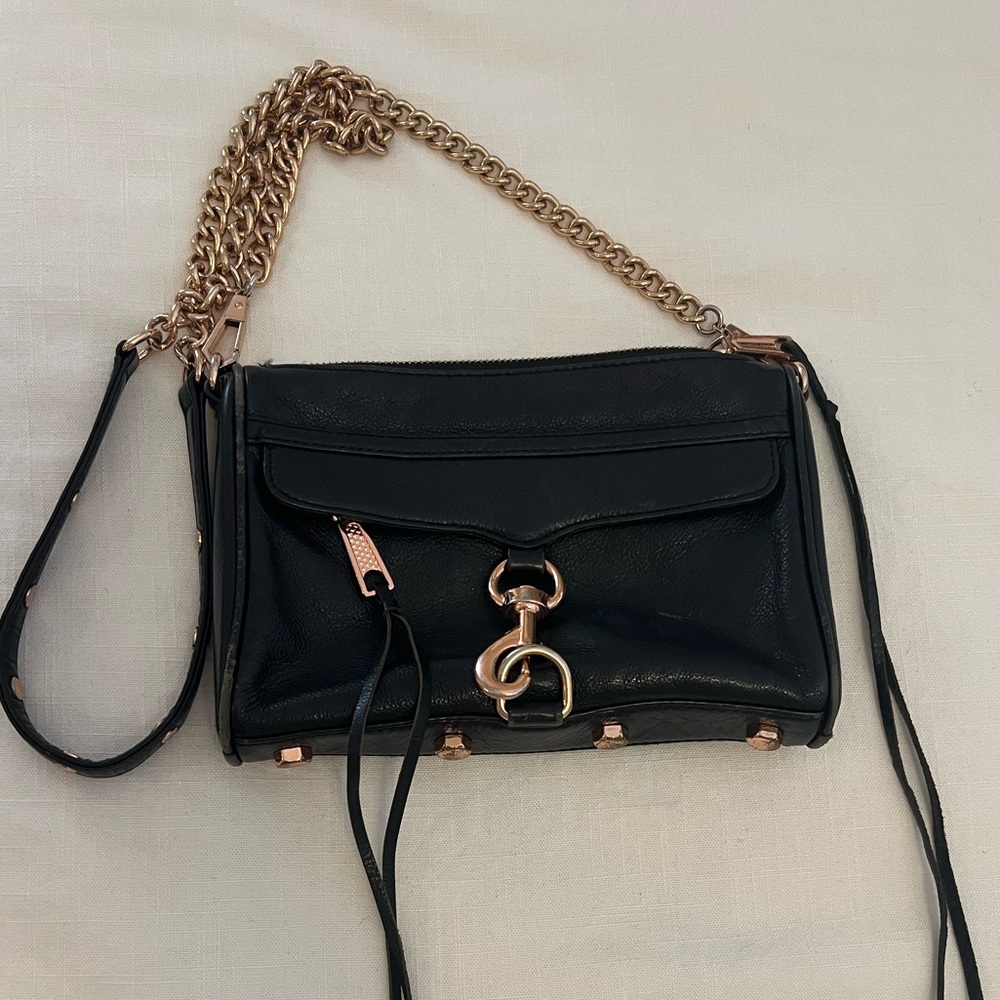 Rebecca Minkoff Black and Gold Crossbody Bag with Chain Straps